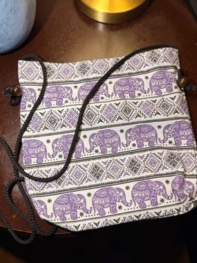 Handmade Purple Elephant Print Crossbody Bag - Cambodia